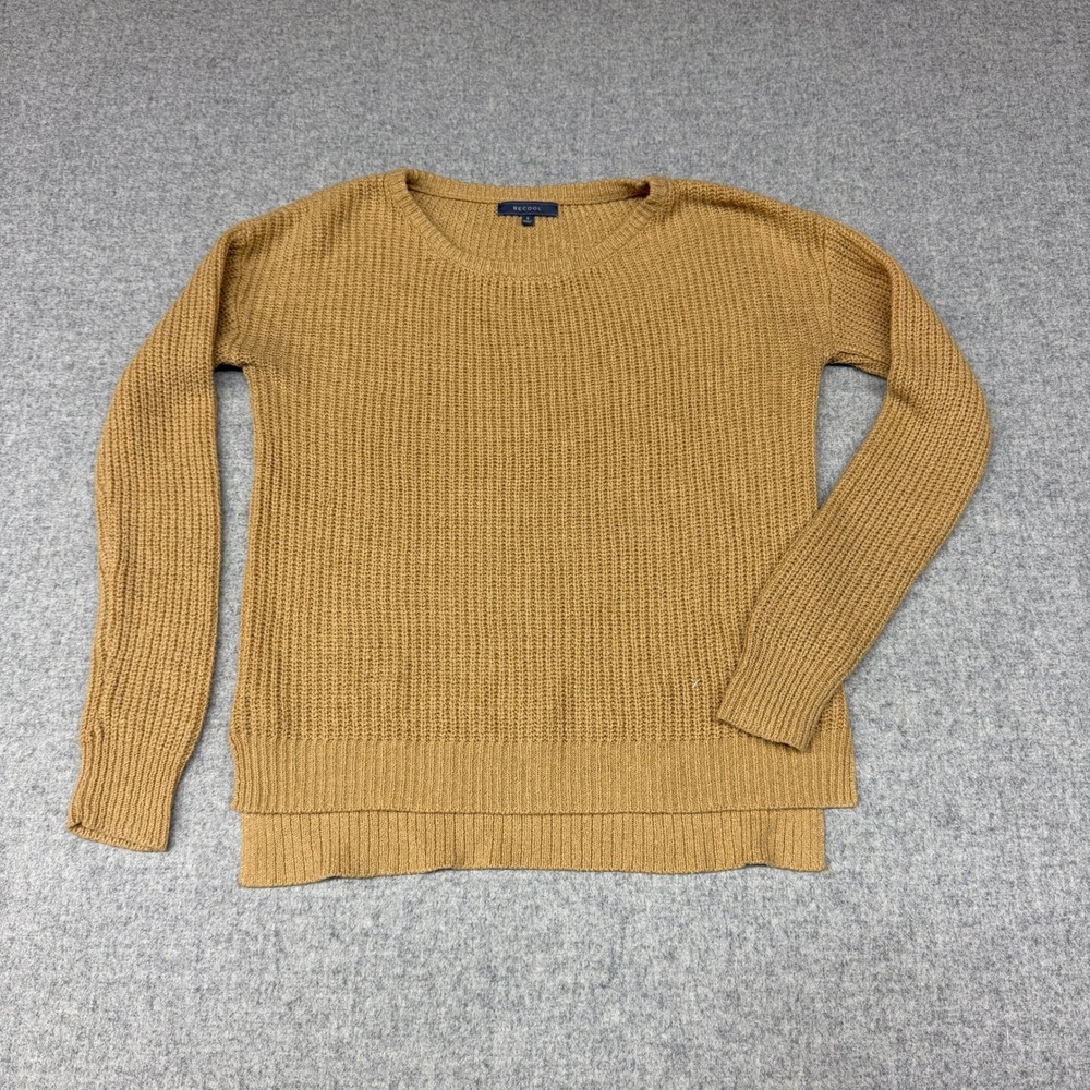 BECOOL | Knit Sweater | Small | Mustard Tan | High-Low Hem Crew Neck Pullover